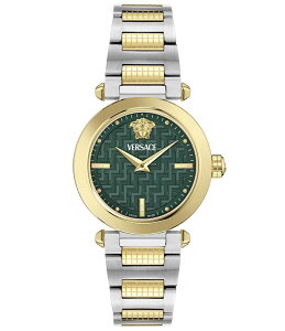���F���T�[�` ���f�B�[�X �A�N�Z�T���[ �r���v T�V���c Women's Versace Greek Analog Two Tone Stainless Steel Bracelet Watch Two Tone/Green �O���[��