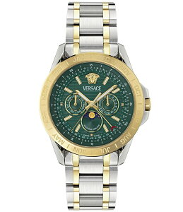 FT[` fB[X ANZT[ rv TVc Versace Men's V-Galaxy Moonphase Chronograph Two Tone Stainless Steel Bracelet Watch Two Tone/Green O[