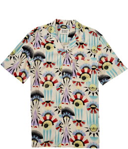 �X�R�b�`�A���h�\�[�_ �����Y �g�b�v�X �V���c �v�����g Scotch & Soda Allover Print Short Sleeve Woven Camp Shirt Luna Pier White �z���C�g
