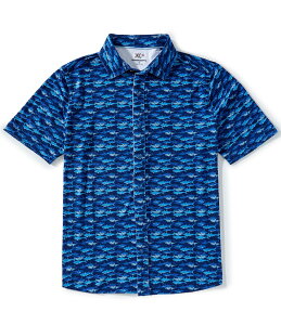 �W�����X�g���A���h�}�[�t�B�[ �����Y �g�b�v�X �V���c �v�����g Johnston & Murphy XC4 Performance Stretch Shark Print Short Sleeve Woven Shirt Navy �l�C�r�[