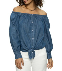 TN`A[ fB[X gbvX Vc Sanctuary Ballet Off-The-Shoulder Long Sleeve Tie Front Top Blue Slate X[g