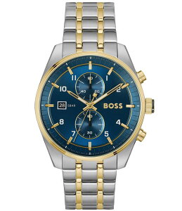 q[S{X fB[X ANZT[ rv TVc Hugo Boss Men's Skytraveller Quartz Chronograph Two Tone Stainless Steel Bracelet Watch Two Tone/Blue u[