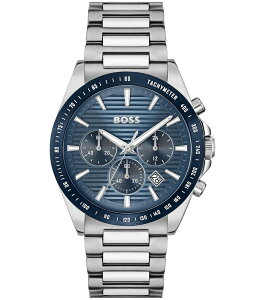 q[S{X fB[X ANZT[ rv TVc Hugo Boss Men's Strike Quartz Chronograph Stainless Steel Bracelet Watch Silver/Blue u[