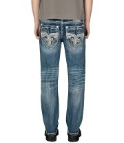 完売 Rock Revival ロックリバイバル メンズ ボトムス パンツ デニム ジーンズ ストレートライン ダメージ加工 フレアモチーフ刺繍 ウォッシュドブルー 青 RRJ8601ST JIMI03 送料無料 smtb-TK ガッツ ブランドショップ