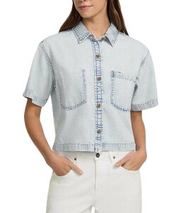 �Q�X ���f�B�[�X �g�b�v�X �V���c �f�j�� Guess Boxy Short Sleeve Denim Shirt GJ River Light Vintage Wash �f�j��