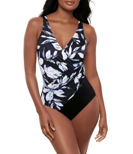 ~NX[c fB[X gbvX s[X VlbN Miraclesuit Fiore Di Luna Oceanus V-Neck Soft Cup Surplice One Piece Swimsuit Black/White zCg