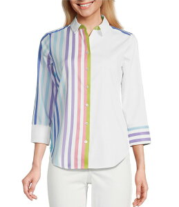 yz tHbNXNtg fB[X Vc gbvX Charlie Point Collar 3/4 Sleeve Stretch Stripe Shirt Multi