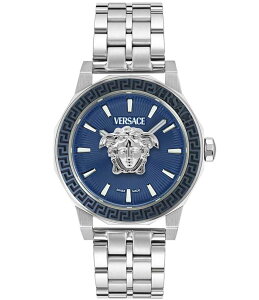 yz FT[` fB[X rv ANZT[ Men's Medusa Deco Analog Stainless Steel Blue Guilloche Bracelet Watch Silver