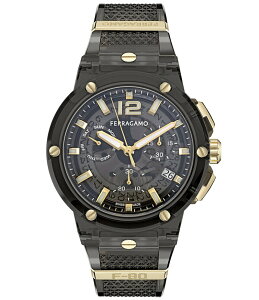 T@g[ tFK fB[X ANZT[ rv Salvatore Ferragamo Men's F-80 Translucent Chronograph Strap Watch Black ubN