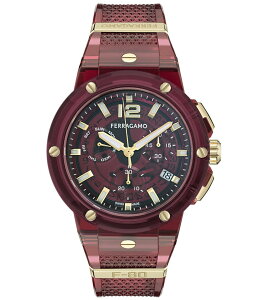 T@g[ tFK fB[X ANZT[ rv Salvatore Ferragamo Men's F-80 Translucent Chronograph Strap Watch Burgundy o[KfB