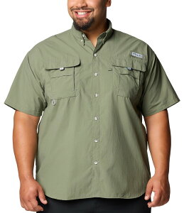 �R�����r�A �����Y �g�b�v�X �V���c �g�[�� ���� Columbia PFG Big & Tall Bahama II Solid Short-Sleeve Woven Shirt Cypress