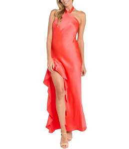 �����K�� ���f�B�[�X �g�b�v�X �V���c �t���� �T�e�� �z���^�[ Morgan & Co. Satin Y-Neck Halter Ruffle Dress Tangerine �^���W�F����