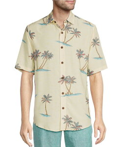 JrA Y gbvX Vc vg g[ Caribbean Big & Tall Island Palm Print Short Sleeve Woven Shirt Cream N[