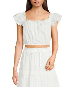 �u���[�y�b�y�[�u���[�y�b�p�[ ���f�B�[�X �g�b�v�X �V���c ���[�X Blu Pepper Flutter-Sleeve Lace-Trimmed Top White �z���C�g
