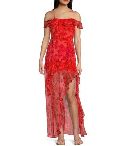 I.N.TtVXR fB[X gbvX s[X AVg[ t[ vg t[ I.N. San Francisco Floral Print Off The Shoulder Asymmetrical Dress Red bh