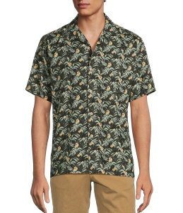 ���E�� �����Y �g�b�v�X �V���c �v�����g Rowm's Outsider's Oasis Short Sleeve Leaf Print Shirt Black �u���b�N