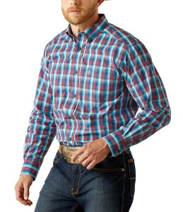 �A���A�g �����Y �g�b�v�X �V���c Ariat Men's Pro Series Smith Classic Fit Plaid Shirt Navy �l�C�r�[