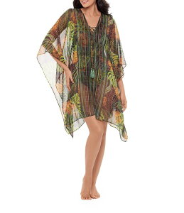 �~���N���X�[�c ���f�B�[�X �g�b�v�X �����s�[�X V�l�b�N ���[�X Miraclesuit Sunset Islet Lace-Up V-Neck Caftan Swim Cover-Up Black/Multi �u���b�N