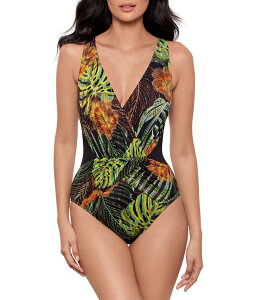 �~���N���X�[�c ���f�B�[�X �g�b�v�X �����s�[�X ���b�V�� Miraclesuit Sunset Islet Ibiza Plunge Neck Mesh Inset Surplice One Piece Swimsuit Black/Multi �u���b�N