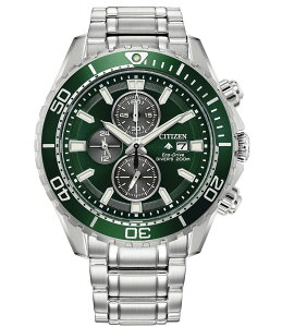 �V�`�Y�� ���f�B�[�X �A�N�Z�T���[ �r���v T�V���c Citizen Men's Promaster Dive Chronograph Stainless Steel Mineral Crystal Dial Bracelet Watch Silver/Green �O���[��