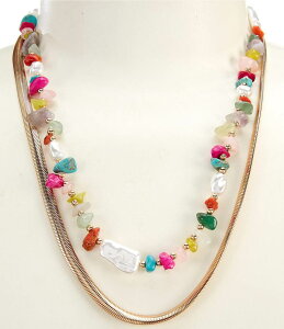 yz Ai&A@ fB[X lbNXE`[J[ ANZT[ Semi Precious Beads and Chain Short Multi Strand Necklace Multi