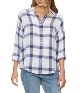 �t���b�O �A���h �A���Z�� ���f�B�[�X �g�b�v�X �V���c Flag and Anthem Leetonia Plaid Long Sleeve Oversized Woven Shirt White/Blue �z���C�g
