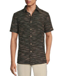 E Y gbvX Vc g[ Rowm Big & Tall Outsider's Oasis Short Sleeve Space Dyed Textured Horizontal Striped Shirt Black ubN