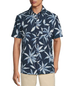 E Y gbvX Vc vg Rowm Performance Rec + Relax Short Sleeve Large Leaf Print Textured Shirt Dark Navy lCr[