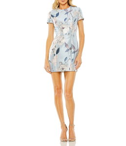 �}�b�N�_�K�� ���f�B�[�X �g�b�v�X �����s�[�X �N���[�l�b�N �~�j�����s�[�X �t�����[�� �v�����g �~�j �t�����[ Mac Duggal Crew Neck Short Sleeve Floral Print Mikado Sheath Mini Dress Blue Multi �u���[