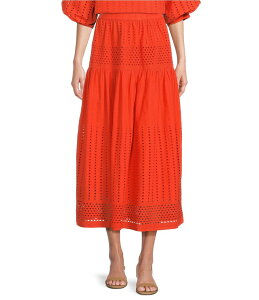 �M�u�\���A���h���e�B�}�[ ���f�B�[�X �{�g���X �X�J�[�g A ���C�� �~�f�B Gibson & Latimer Eyelet Woven Mid Rise Drop Waist A-Line Flounce Midi Coordinating Skirt Tangerine �^���W�F����