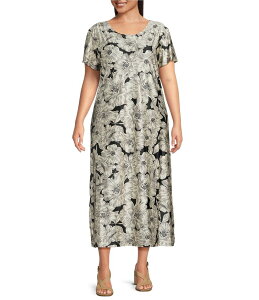 �u���C�� �E�H�[�J�[ ���f�B�[�X �g�b�v�X �����s�[�X �v���X�T�C�Y �j�b�g Bryn Walker Plus Wesley Bianchi Fiori Stretch Knit Round Neck Short Sleeve Dress Bianchi Neri
