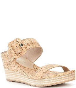 �h�i���h�v���l�[�� ���f�B�[�X �V���[�Y �T���_�� �v���b�g�t�H�[�� Donald Pliner Gizelle Cork Adjustable Buckle Double Banded Platform Wedge Slide Sandals Natural