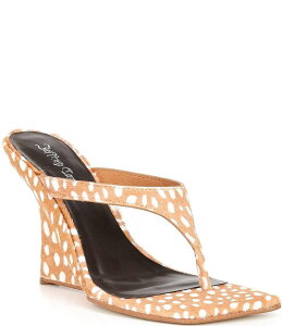 WFt[ Lx fB[X V[Y T_ Jeffrey Campbell Romee-F Spotted Calf Hair Thong High Wedge Sandals Tan/White zCg
