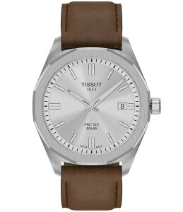 �e�B�\�b�g ���f�B�[�X �A�N�Z�T���[ �r���v ���U�[ Tissot Men's PRC 100 Solar Solar Quartz Automatic Brown Leather Strap Watch Brown �u���E��