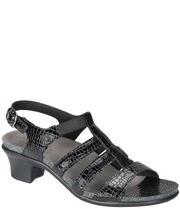 �T�X ���f�B�[�X �V���[�Y �T���_�� ���U�[ SAS Allegro Comfort Crocodile Embossed Leather Sandals Black Croco �u���b�N