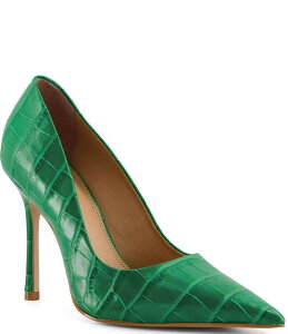�f���[�������h�� ���f�B�[�X �V���[�Y �q�[�� ���U�[ Dune London Bento Crocodile Embossed Leather Dress Pumps Green �O���[��