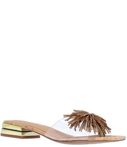 WFCj[ fB[X V[Y T_ J. Renee Cherita Vinyl Rhinestone Pom Pom Cork Slide Sandals Clear/Natural/Gold S[h