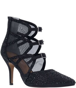 �W�F�C���j�[ ���f�B�[�X �V���[�Y �p���v�X ���b�V�� �T�e�� J. Renee Katari Rhinestone Embellished Satin and Mesh Shootie Pumps Black �u���b�N