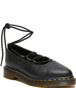�h�N�^�[�}�[�`�� ���f�B�[�X �V���[�Y �p���v�X �v���b�g�t�H�[�� ���[�X ���U�[ Dr. Martens Women's Elphie II Virginia Leather Platform Lace Up Ballet Flats Black �u���b�N