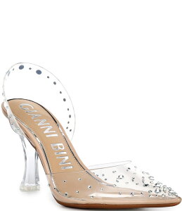 �W�����r�j ���f�B�[�X �V���[�Y �p���v�X Gianni Bini CasideeTwo Clear Vinyl Rhinestone Slingback Pumps Clear