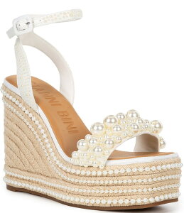 �W�����r�j ���f�B�[�X �V���[�Y �T���_�� �v���b�g�t�H�[�� Gianni Bini Savanna Pearl Embellished Platform Wedge Sandals White �z���C�g