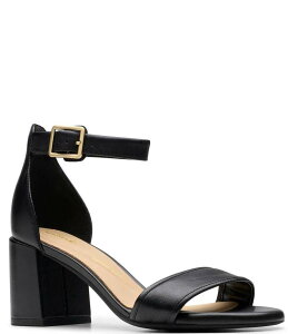 N[NX fB[X V[Y T_ AN U[ q[ Clarks Signature Ezoria Mae Leather Ankle Strap Block Heel Dress Sandals Black ubN