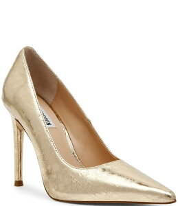 yz XeB[u }f fB[X q[ V[Y Reya Metallic Crackle Leather Pointed Toe Stiletto Pumps Gold