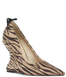 yz AUA  fB[X pvX V[Y Kabira Zebra Print Laced Back Curved Wedge Pumps Brown Multi