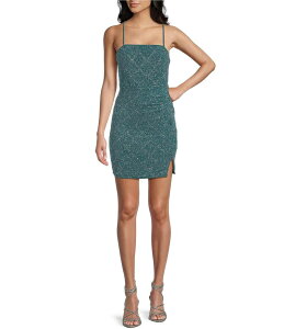 �~�b�h�i�C�g �h�[�� ���f�B�[�X �g�b�v�X �����s�[�X �j�b�g Midnight Doll Glitter Knit Square Neck Caged Back Dress Green Multi �O���[��