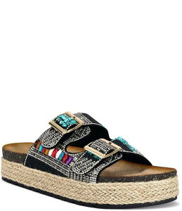 �A�U���A ���� ���f�B�[�X �V���[�Y �p���v�X �T���_�� Azalea Wang Kaylum Embellished Double Banded Sandals Black/Multi �u���b�N