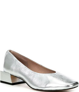 �W�����r�j ���f�B�[�X �V���[�Y �q�[�� �g�[�� ���U�[ Gianni Bini Walt Metallic Leather Square Toe Block Heel Pumps Silver �V���o�[