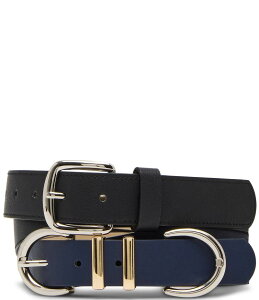 fB[Y fB[X ANZT[ xg Dillard's Mirrored Two Tone Keeper & Topstitched Textured Belt Set Navy/Black ubN