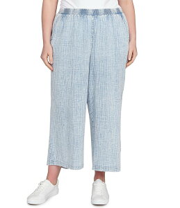 r[A[fB[ fB[X {gX JWApc Ruby Rd. Plus Size Cotton Gauze Wide Leg Pull-On Pants Chambray
