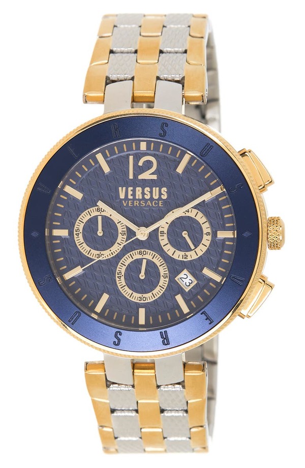 送料無料 入園入学祝い サイズ交換無料 ヴェルサーチ メンズ アクセサリー ブレスレット バングル アンクレット 44mm Dial Blue BLUE Watch Bracelet 代引き人気 Two-Tone Men's